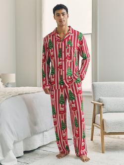 Chelsea Peers Christmas Stripe Teddy Pyjama Set, Red, Red