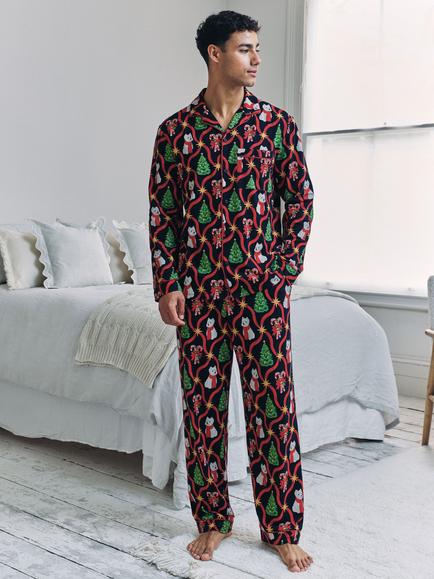 Chelsea Peers Christmas Westie Long Pyjama Set, Navy, Navy