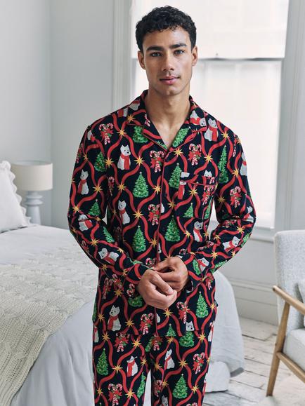 Chelsea Peers Christmas Westie Long Pyjama Set, Navy - view 2, Navy