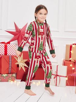 Chelsea Peers Kids' Christmas Stripe Teddy Pyjama Set, Red, Red