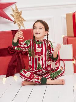 Chelsea Peers Kids' Christmas Stripe Teddy Pyjama Set, Red - view 2, Red