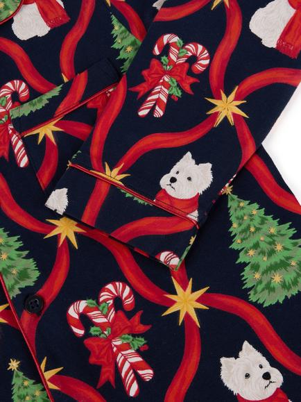 Chelsea Peers Kids' Christmas Westie Pyjama Set, Navy - view 2, Navy