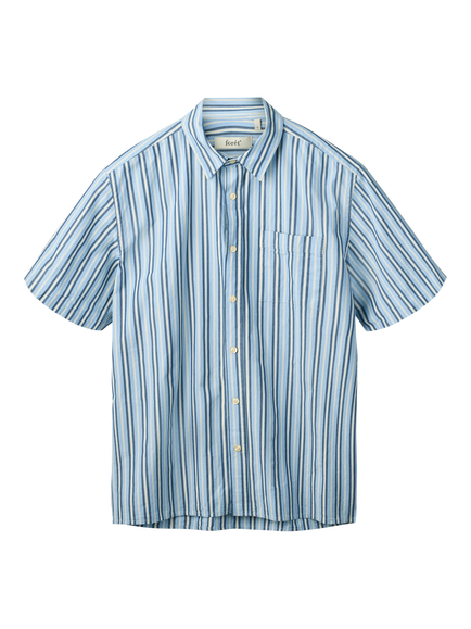 forét Atlas Stripe Cotton Shirt, Light Blue Stripe