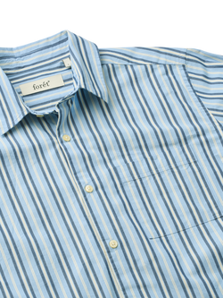 forét Atlas Stripe Cotton Shirt - view 2, Light Blue Stripe