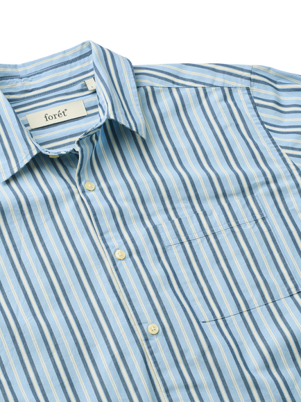 forét Atlas Stripe Cotton Shirt - view 2, Light Blue Stripe