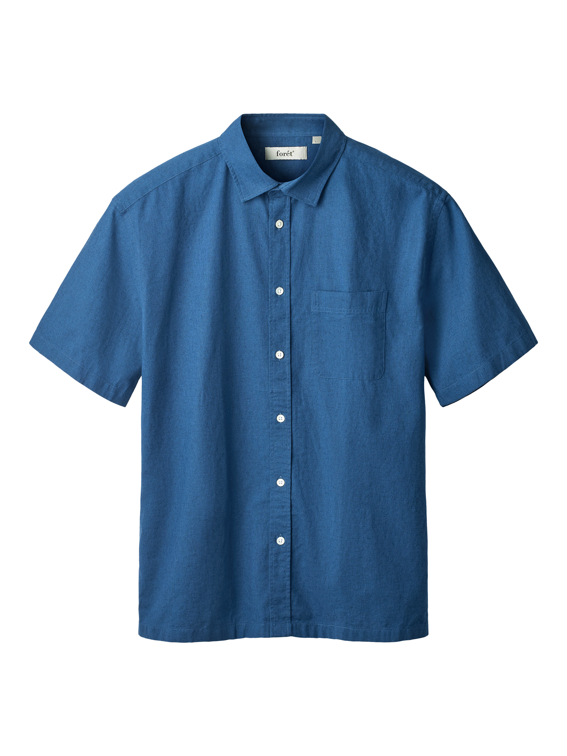 Product image 1 of 11, which shows forét Cosmos Cotton Linen Blend Shirt, Blue, S