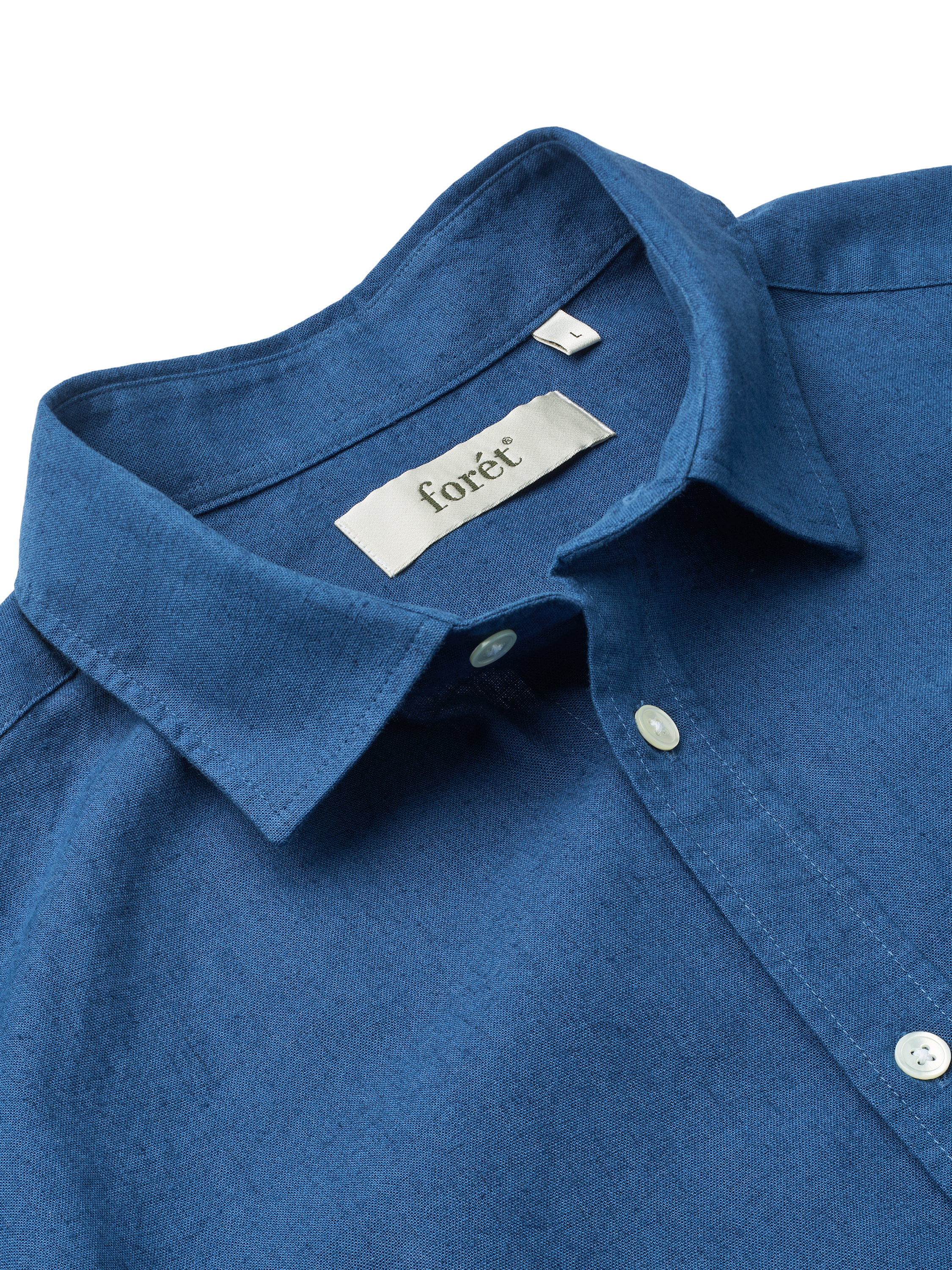 Product image 2 of 11, which shows forét Cosmos Cotton Linen Blend Shirt, Blue, S