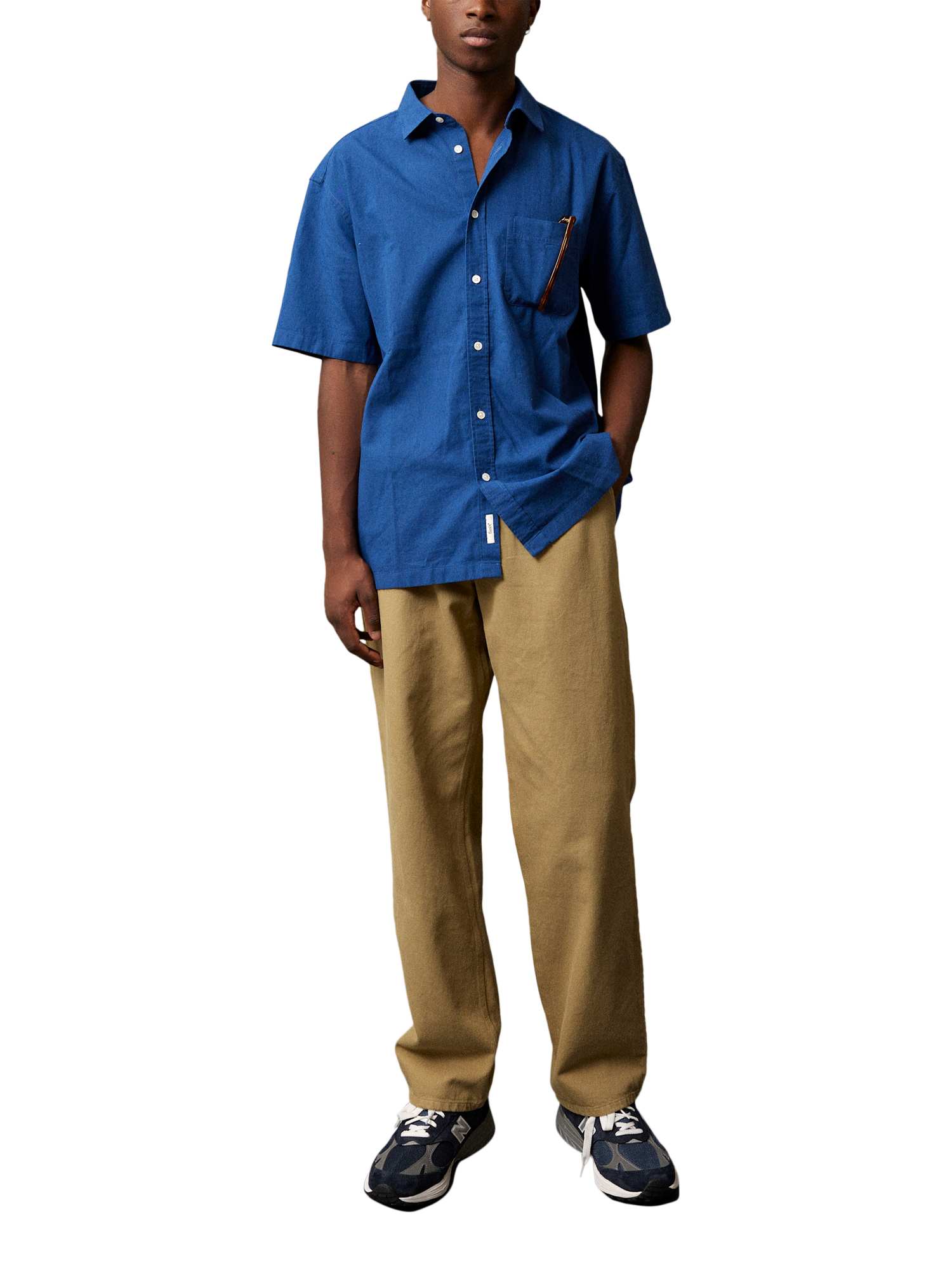 Product image 3 of 11, which shows forét Cosmos Cotton Linen Blend Shirt, Blue, S