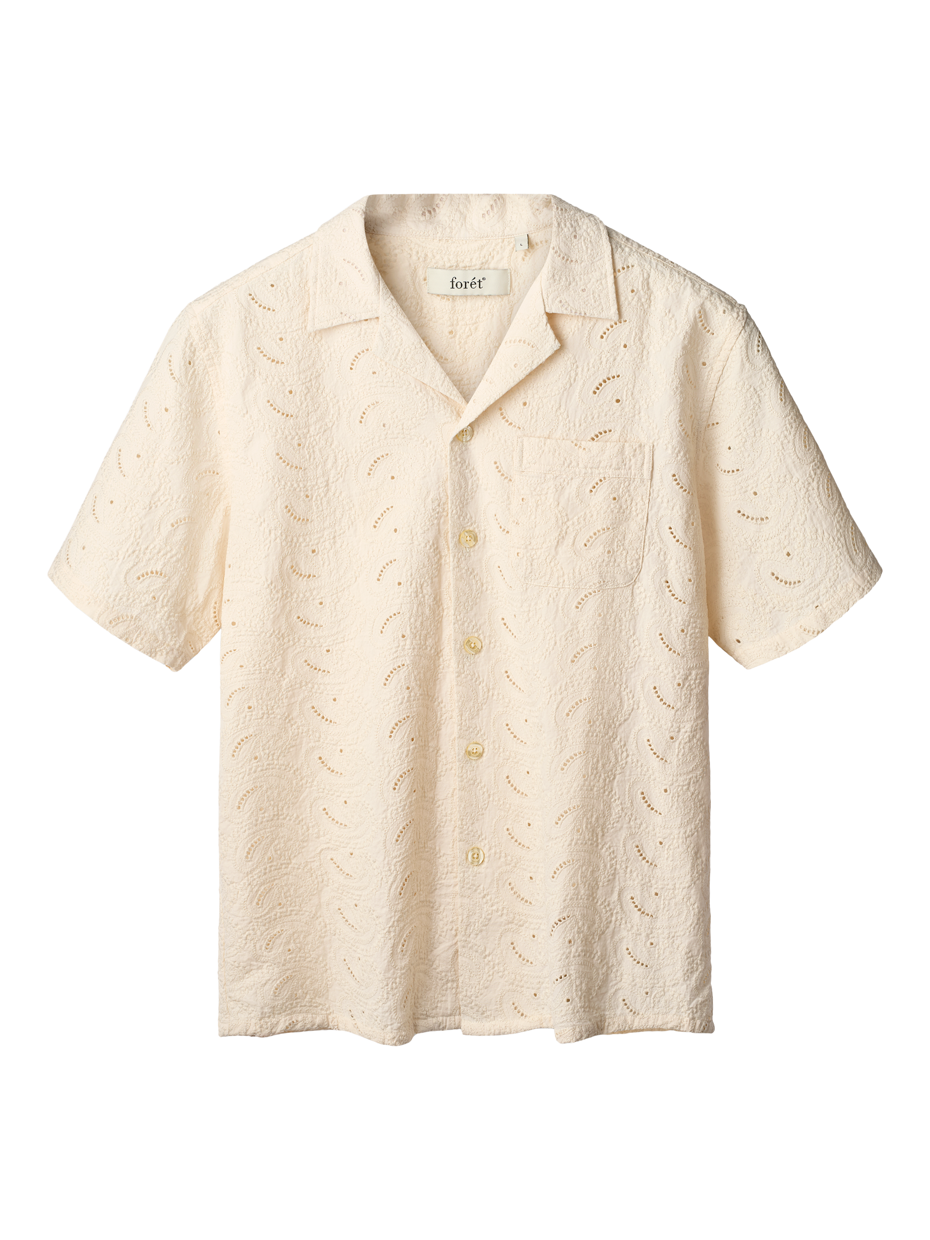 Product image 1 of 5, which shows forét Leo Paisley Cotton Shirt, Cloud, S
