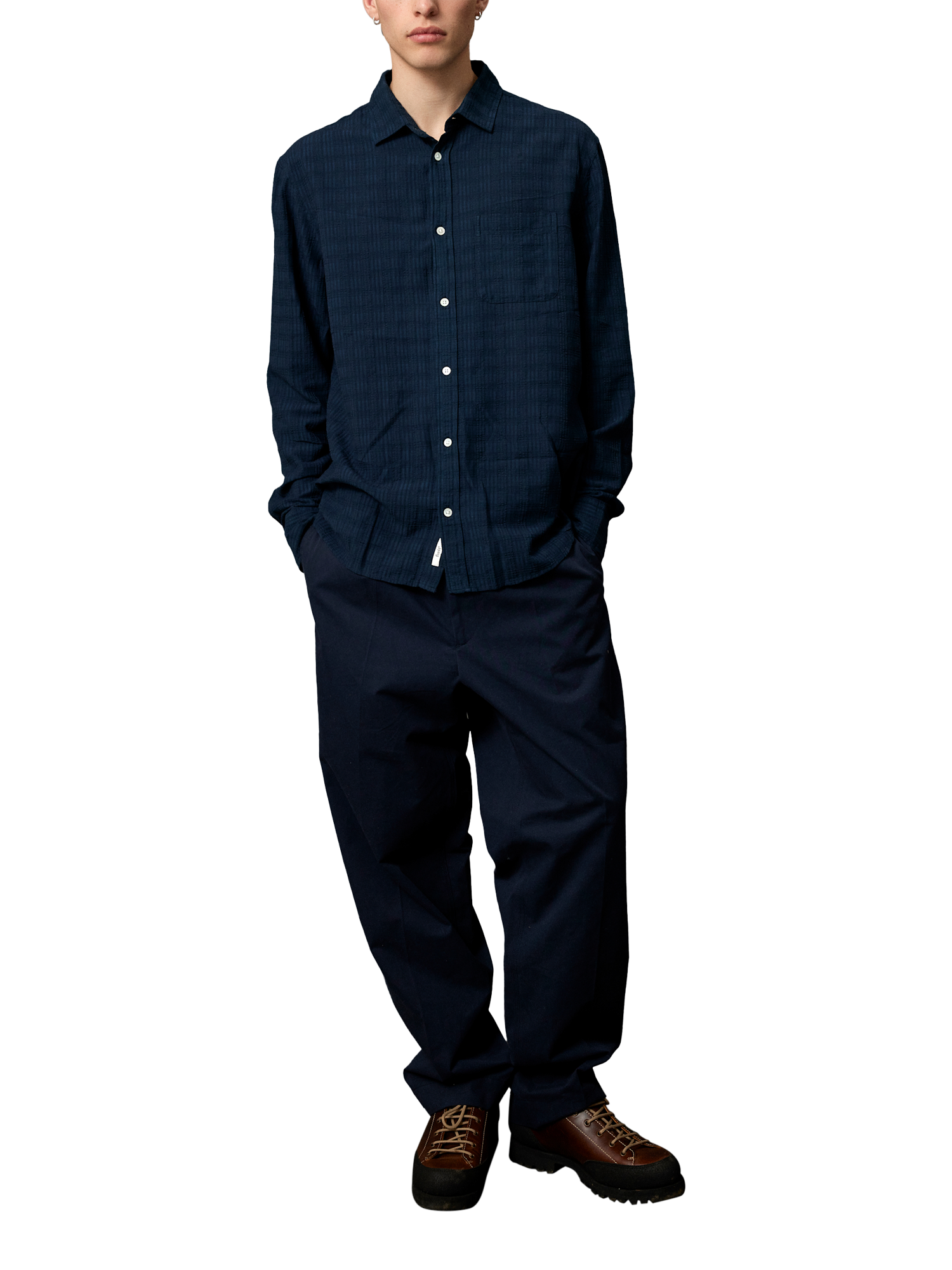 Product image 5 of 5, which shows forét Tailored Twill Writer Trousers, Navy, 32R