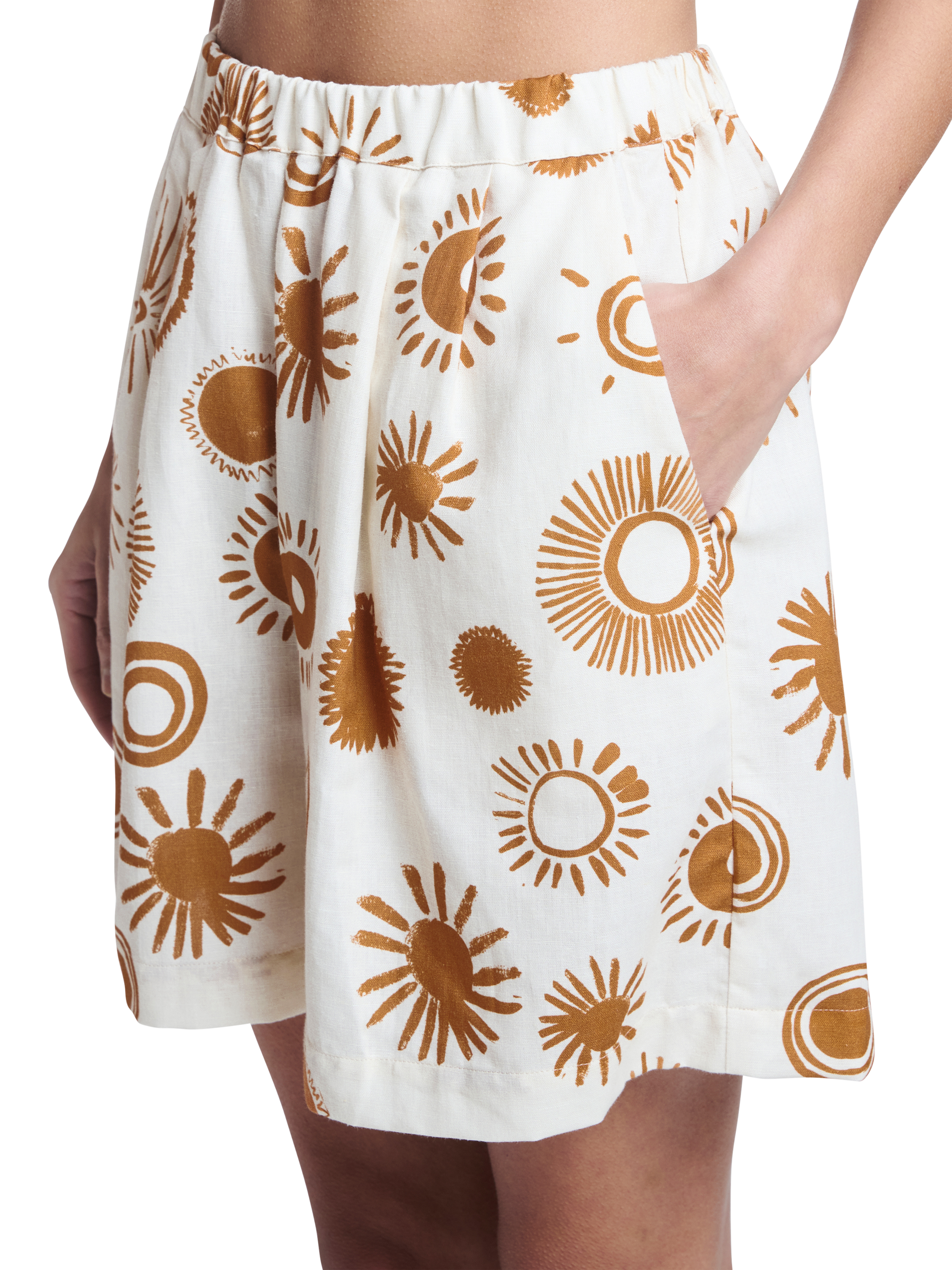 Product image 4 of 4, which shows ASCENO Dallas Le Soleil Linen Rich Shorts, White/Brown, S