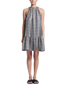 ASCENO Adana Pure Silk Mini Dress, Black/White, Black/White