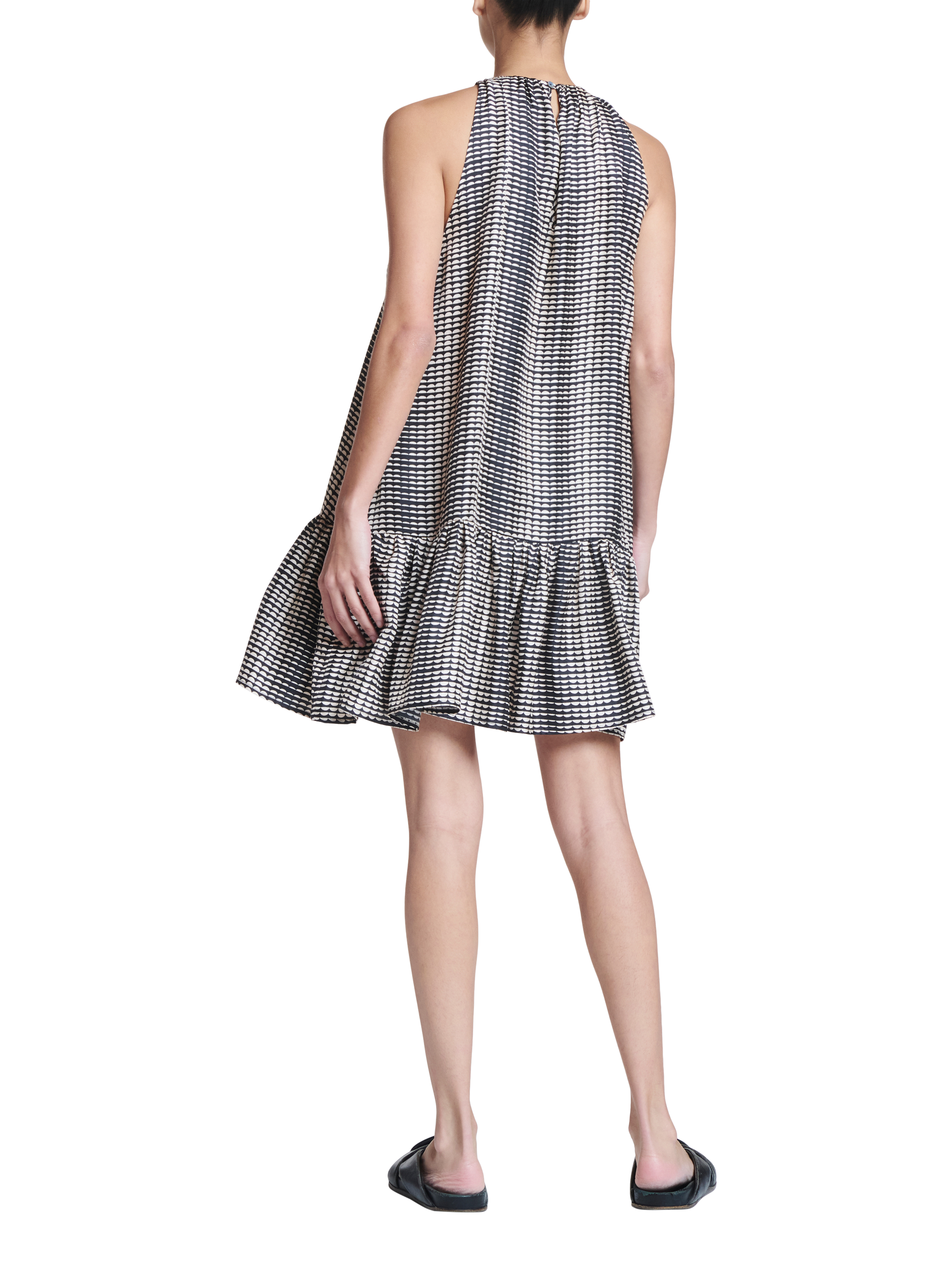Product image 3 of 5, which shows ASCENO Adana Pure Silk Mini Dress, Black/White, XS