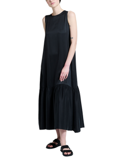 ASCENO Rhea Pure Silk Charmeuse Dress, Black, Black