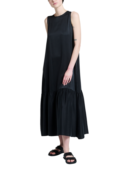 ASCENO Rhea Pure Silk Charmeuse Dress, Black, Black