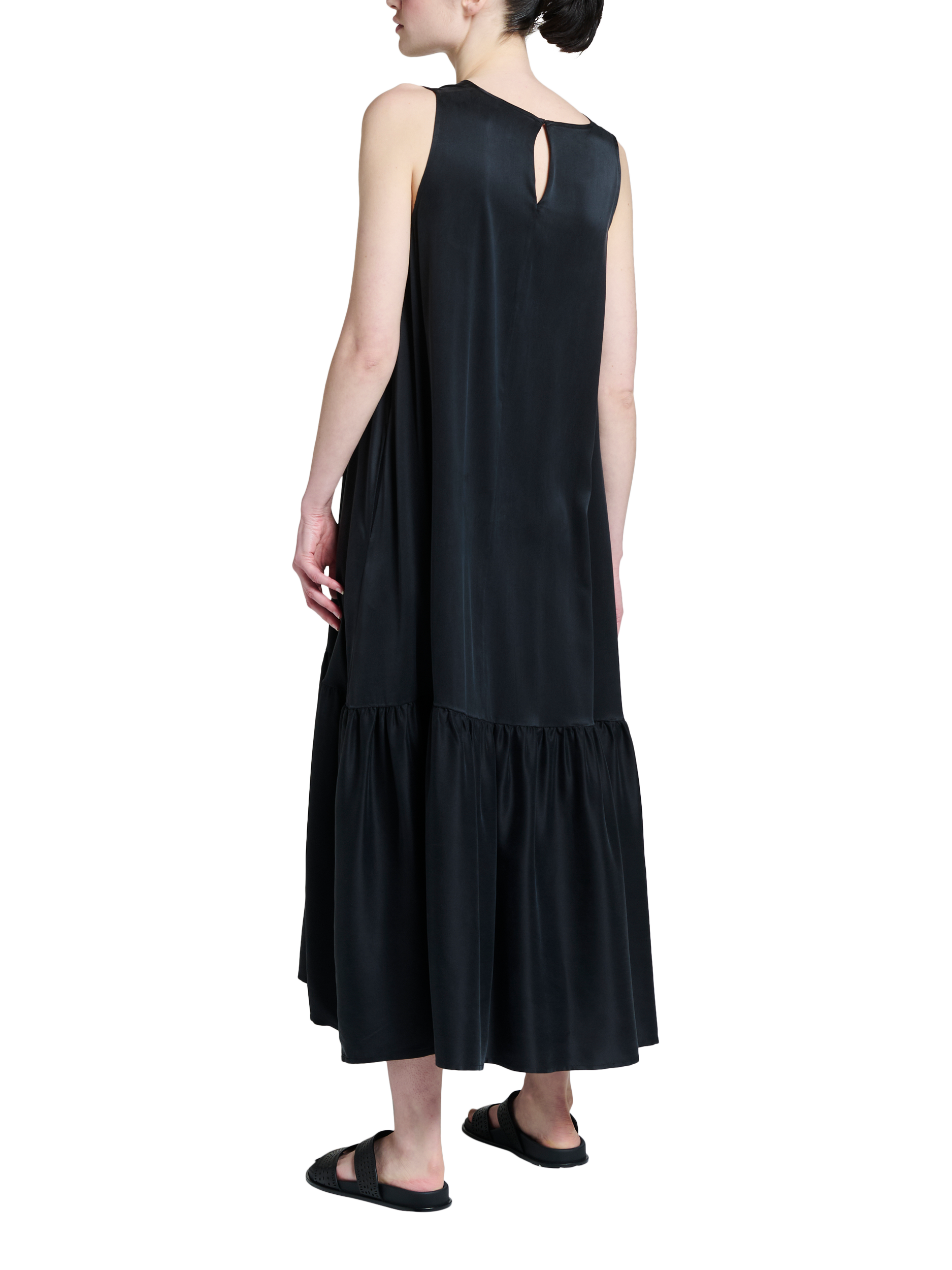 Product image 2 of 4, which shows ASCENO Rhea Pure Silk Charmeuse Dress, Black, XS