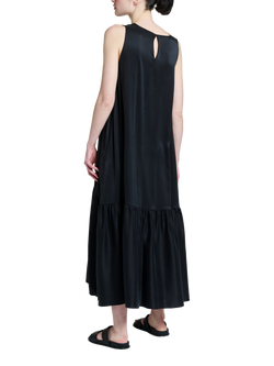 ASCENO Rhea Pure Silk Charmeuse Dress, Black - view 2, Black