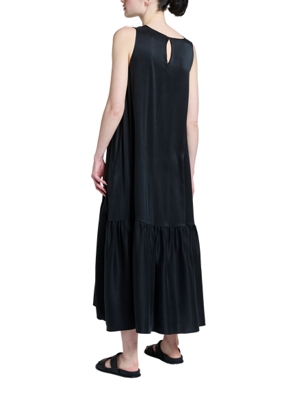 ASCENO Rhea Pure Silk Charmeuse Dress, Black - view 2, Black