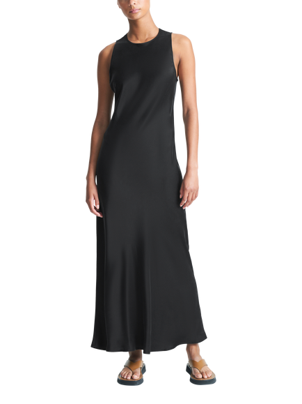 ASCENO The Valencia Pure Silk Slip Dress, Black, Black