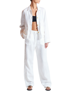 ASCENO Aurelia Wide Leg Linen Trousers, White - view 2, White