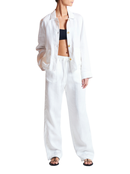 ASCENO Aurelia Wide Leg Linen Trousers, White - view 2, White