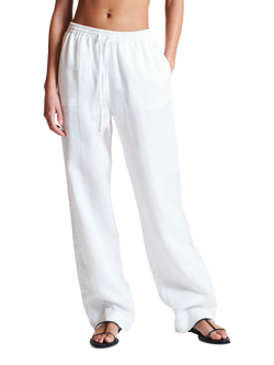 ASCENO Aurelia Wide Leg Linen Trousers, White, White
