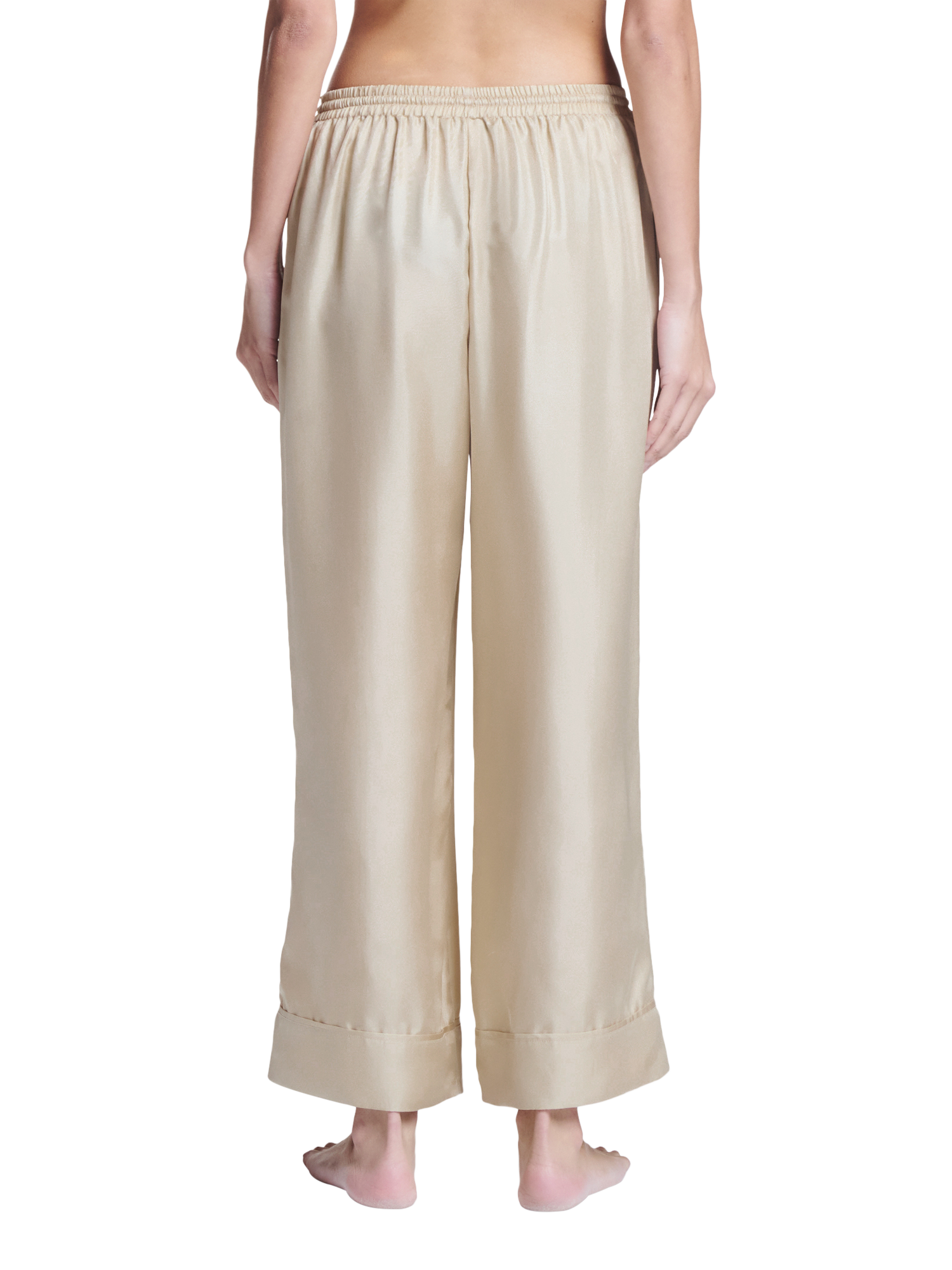 Product image 3 of 5, which shows ASCENO Brescia Wide Leg Silk Trousers, Stone, L