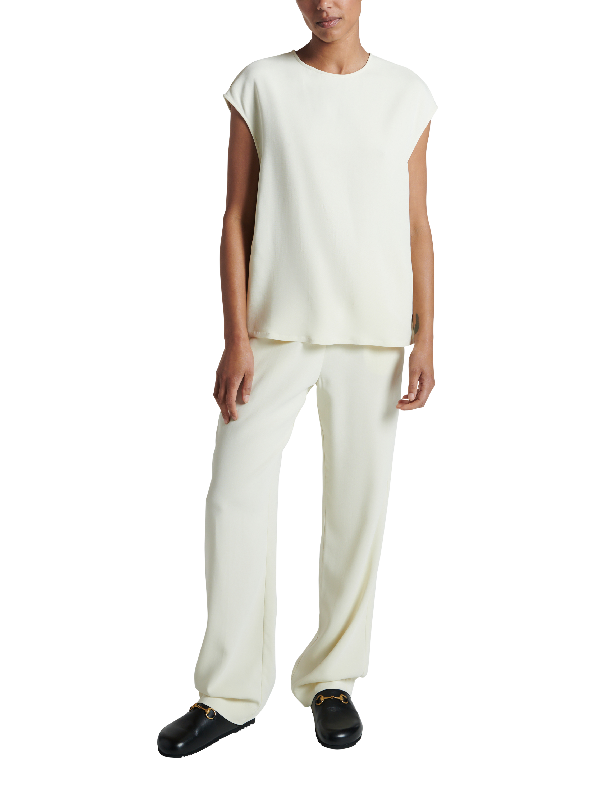 Product image 1 of 5, which shows ASCENO The Aurelia Straight Trousers, Cream, XS