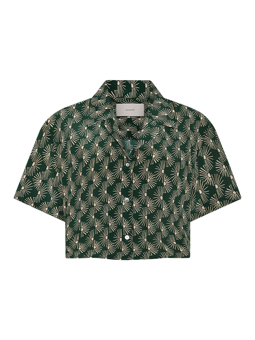 Product image 4 of 5, which shows ASCENO Lincoln Sunrise Pure Silk Shirt, Green/White, XS