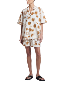 ASCENO Montauk Le Soleil Linen Rich Shirt, White/Brown, White/Brown