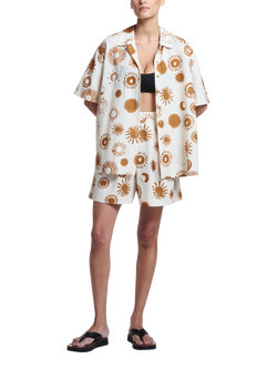 ASCENO Montauk Le Soleil Linen Rich Shirt, White/Brown - view 2, White/Brown