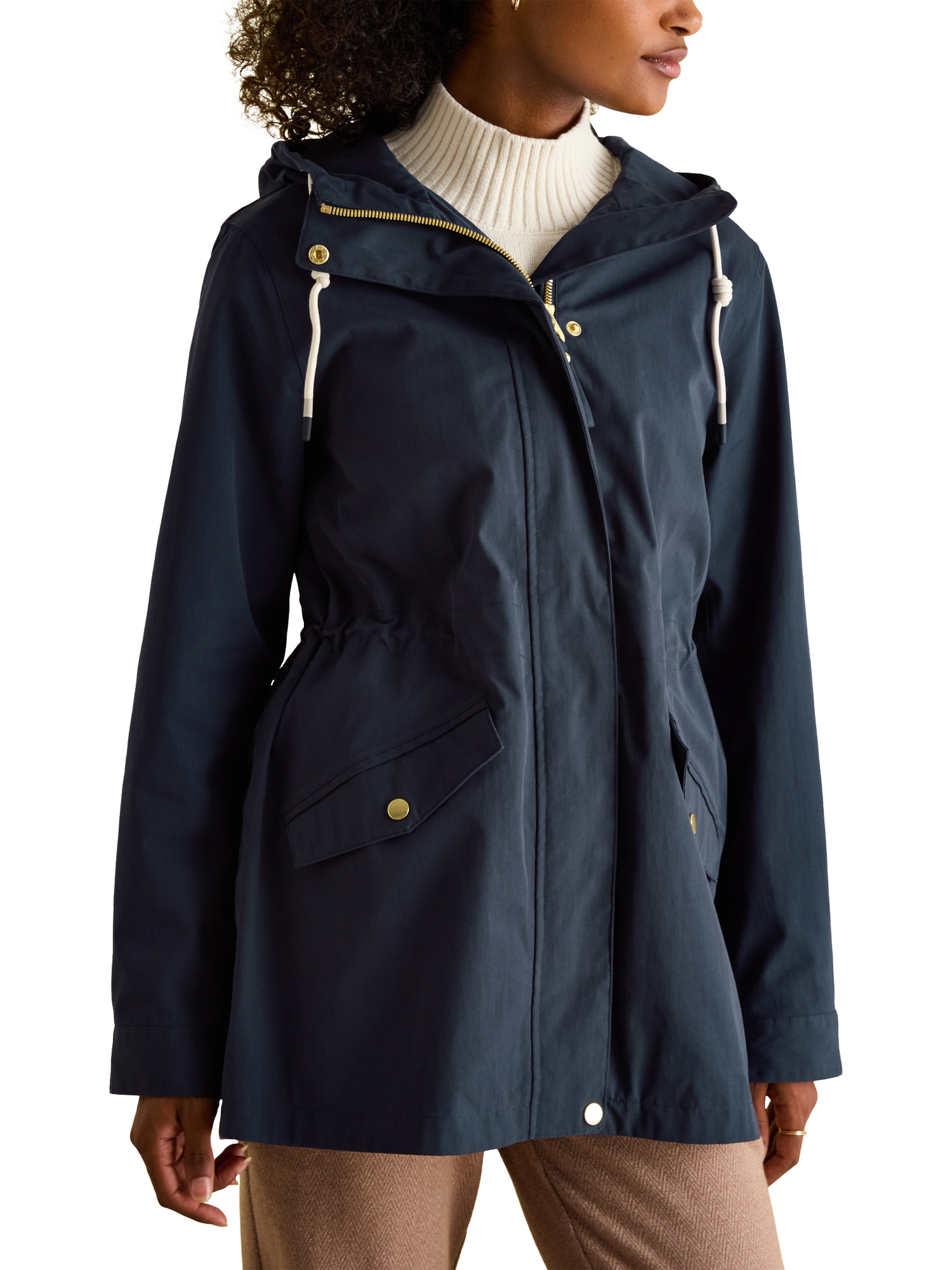 Product image 1 of 7, which shows Joules Taped Seams Waterproof Raincoat, Navy Blue, 6