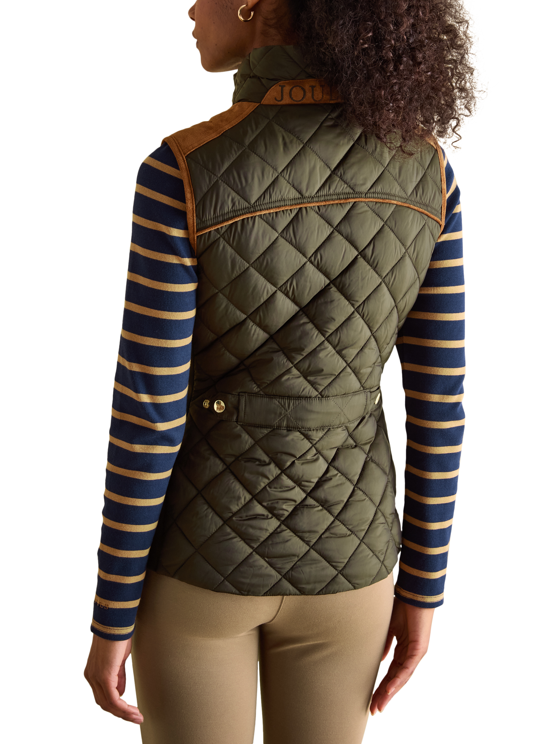 Product image 2 of 7, which shows Joules Luxe Diamond Quilted Showerproof Gilet, Green, 6