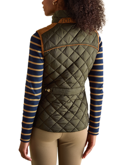 Joules Luxe Diamond Quilted Showerproof Gilet - view 2, Green