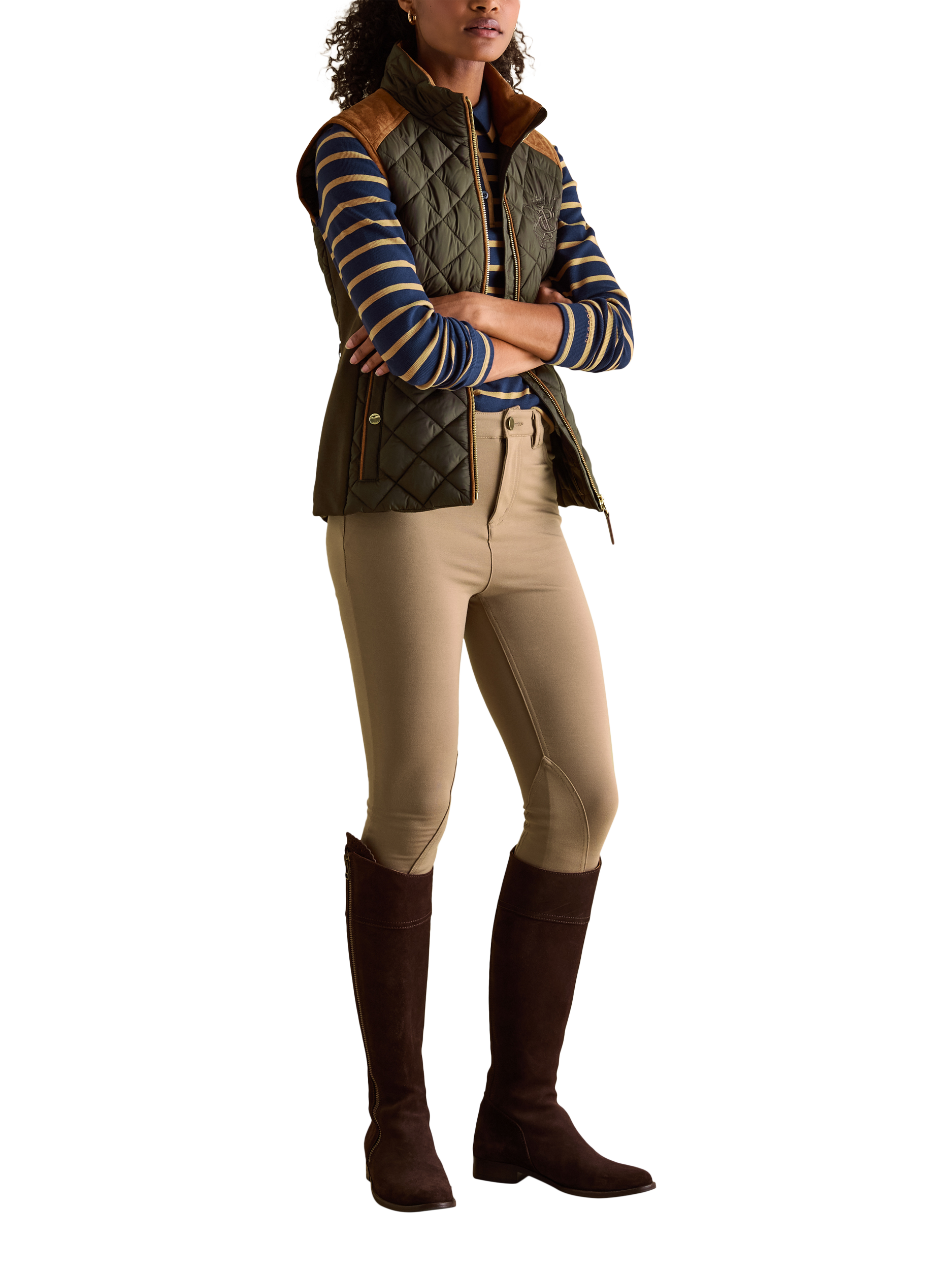 Product image 3 of 7, which shows Joules Luxe Diamond Quilted Showerproof Gilet, Green, 6