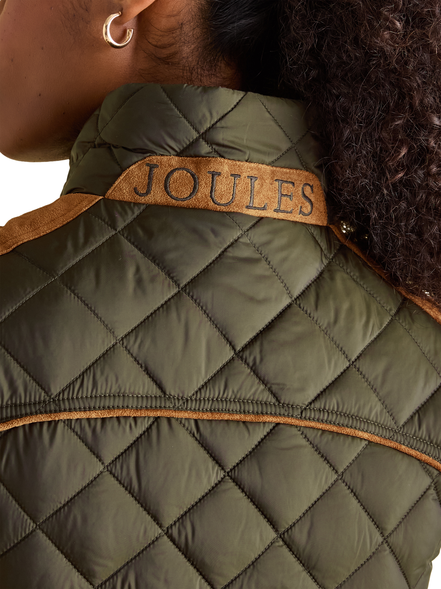 Product image 5 of 7, which shows Joules Luxe Diamond Quilted Showerproof Gilet, Green, 6