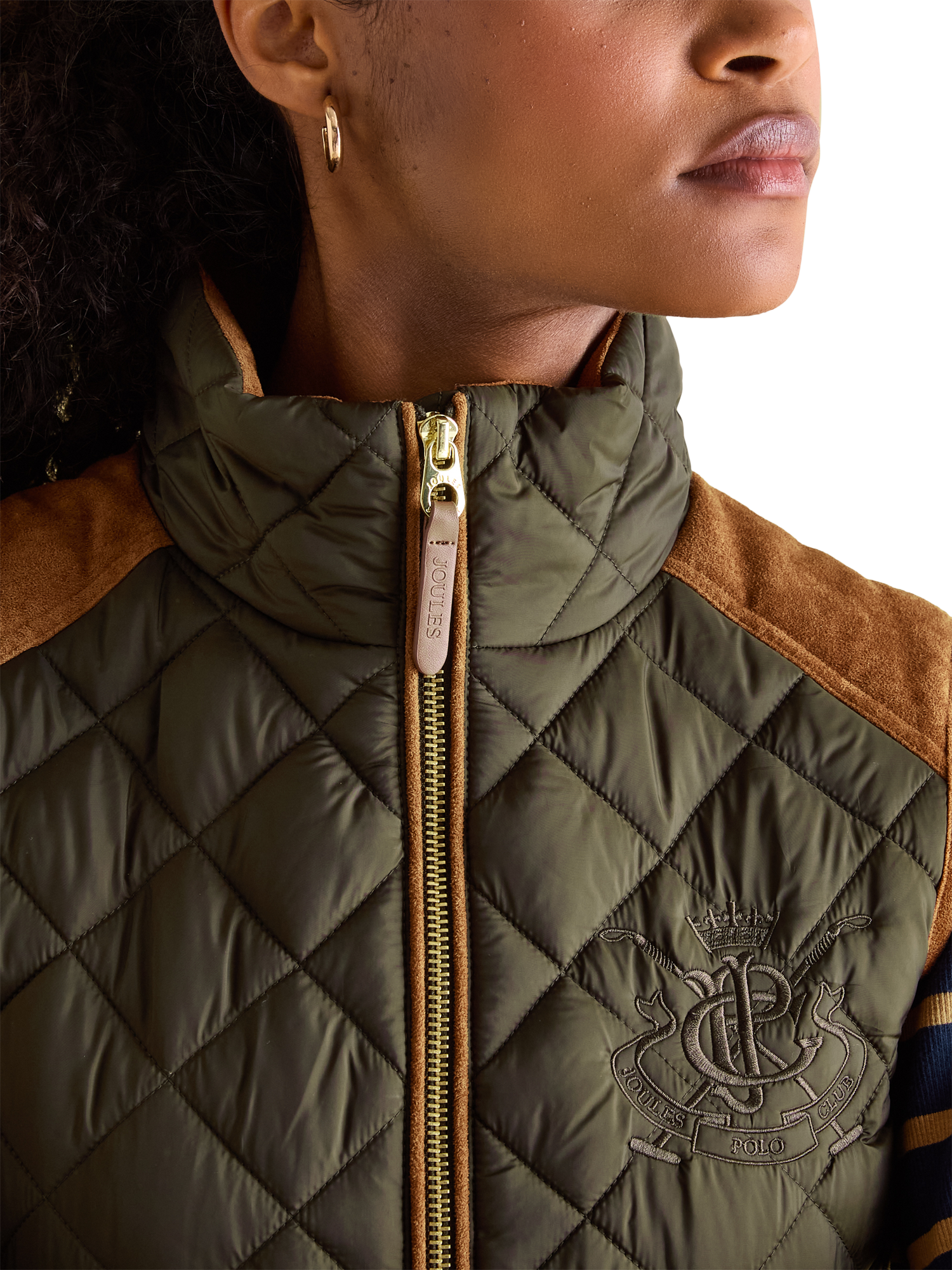 Product image 6 of 7, which shows Joules Luxe Diamond Quilted Showerproof Gilet, Green, 6