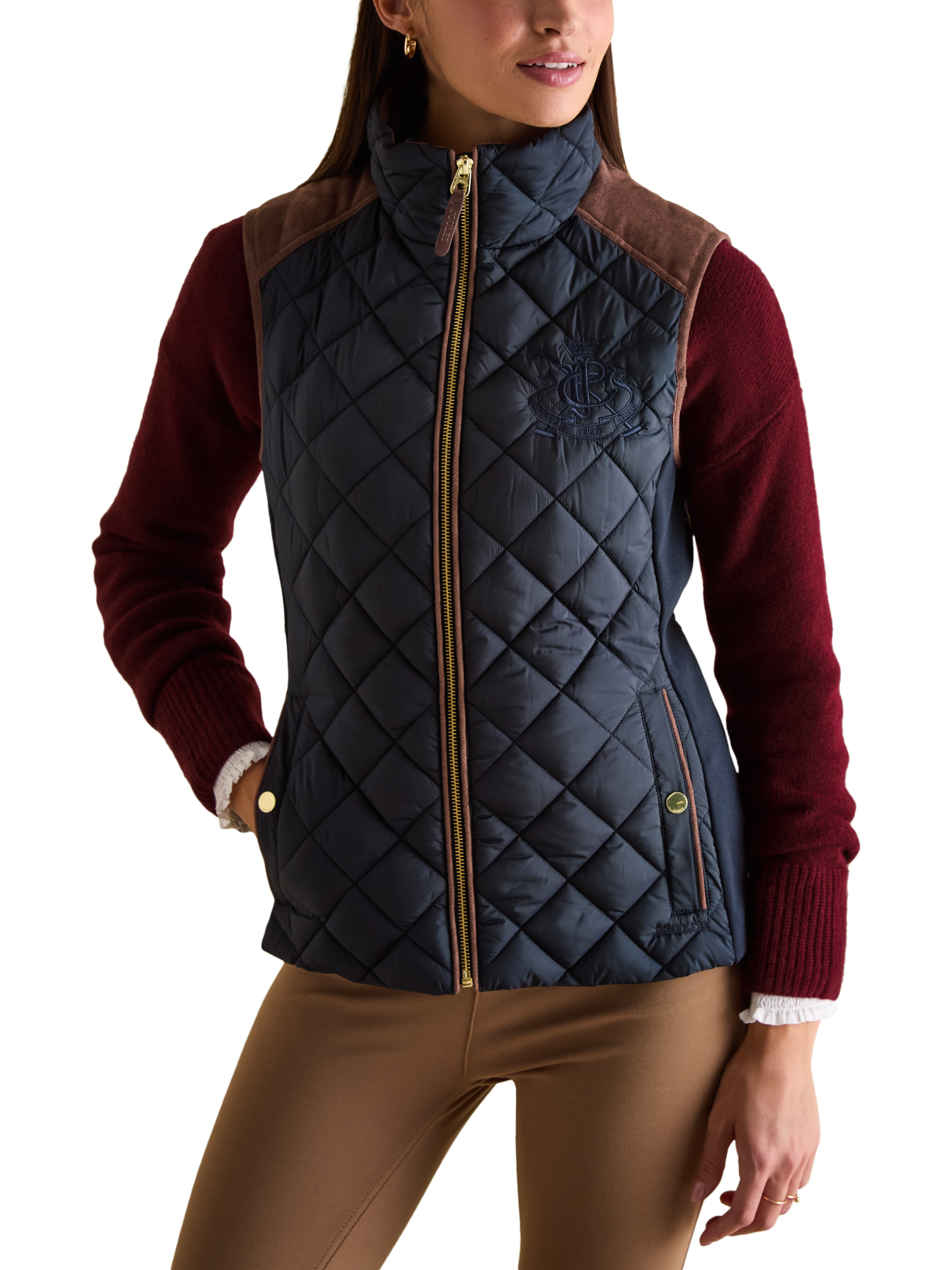 Product image 1 of 8, which shows Joules Luxe Diamond Quilted Showerproof Gilet, Navy, 6