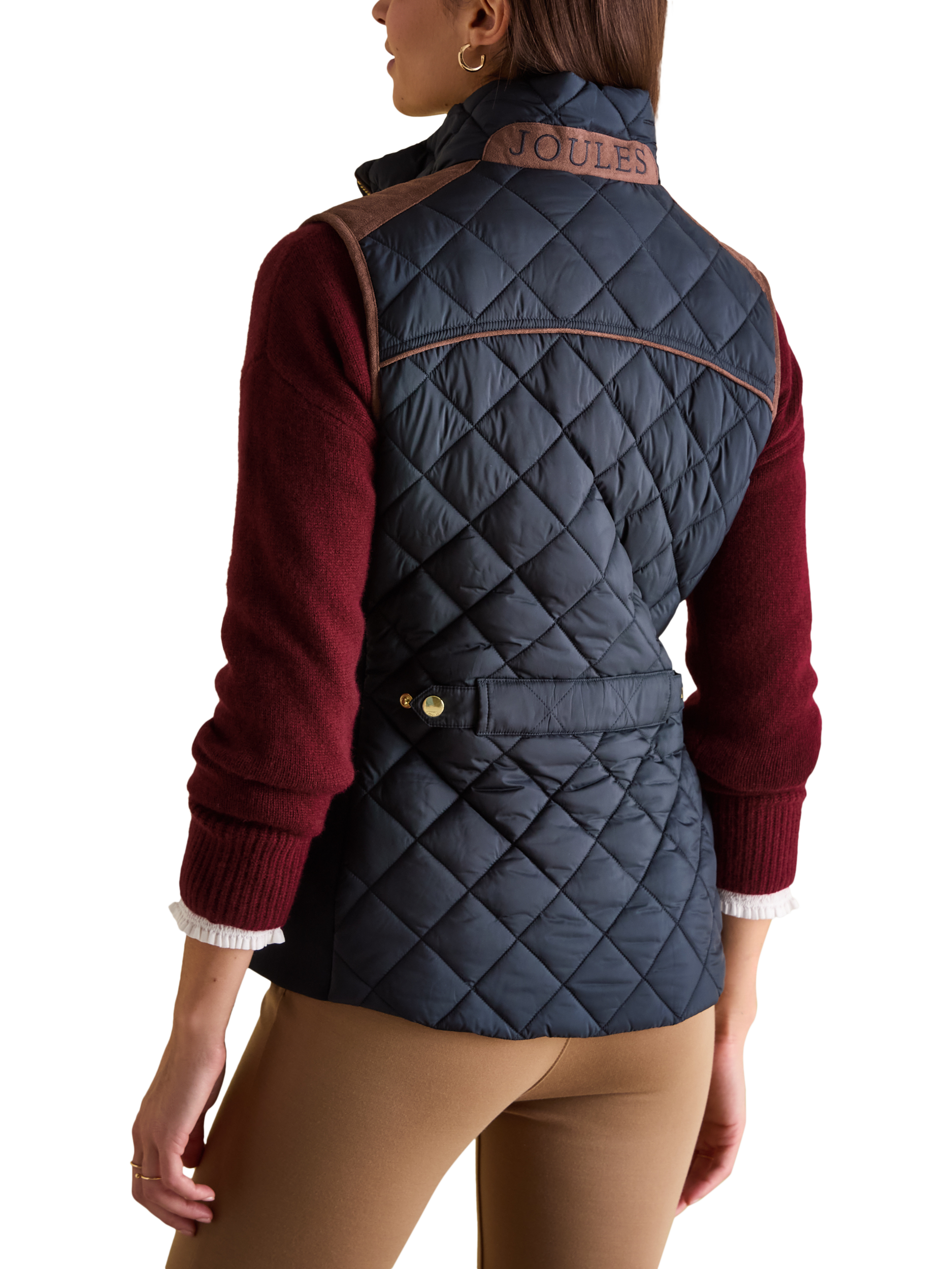 Product image 2 of 8, which shows Joules Luxe Diamond Quilted Showerproof Gilet, Navy, 6