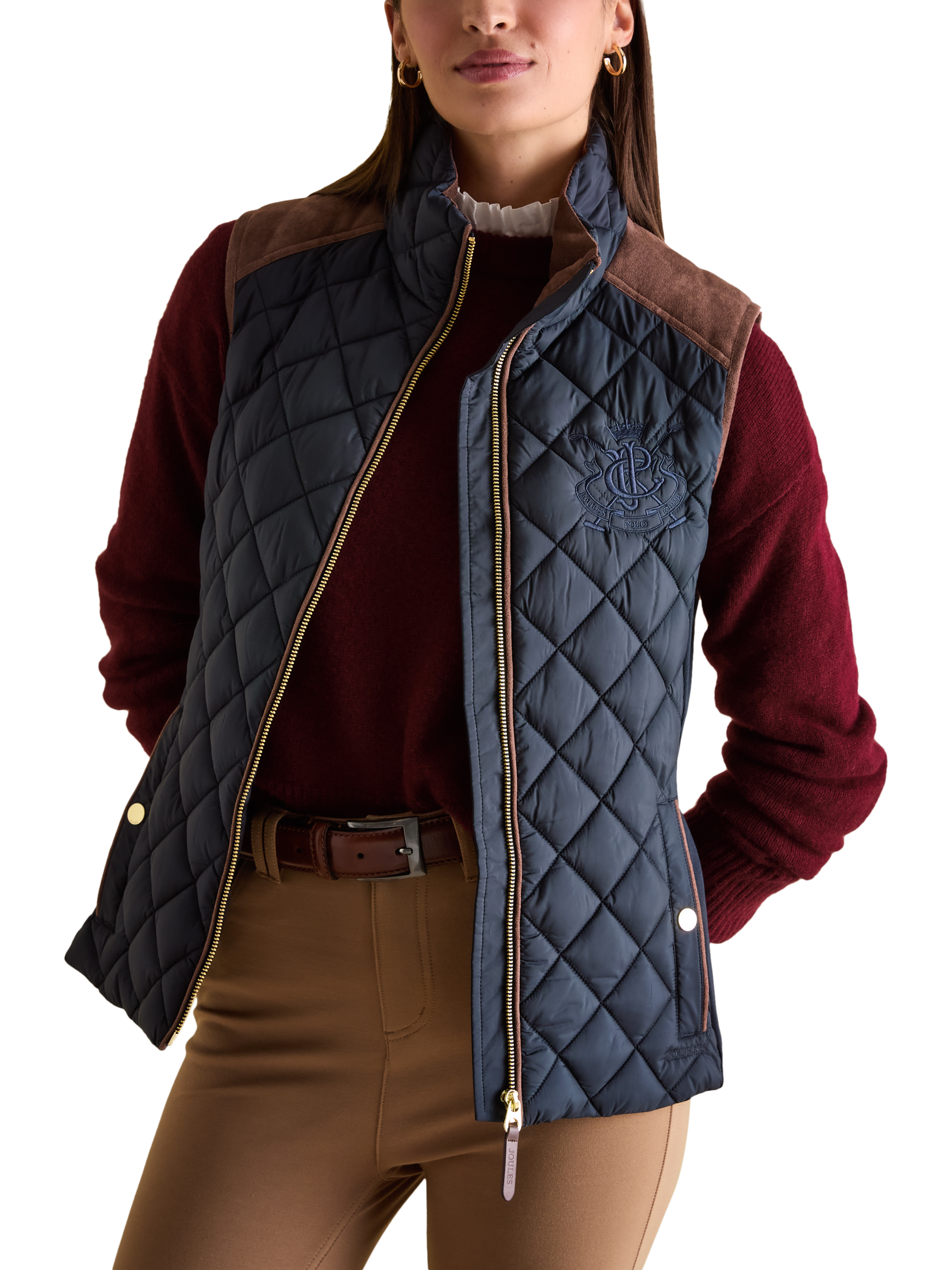 Product image 3 of 8, which shows Joules Luxe Diamond Quilted Showerproof Gilet, Navy, 6