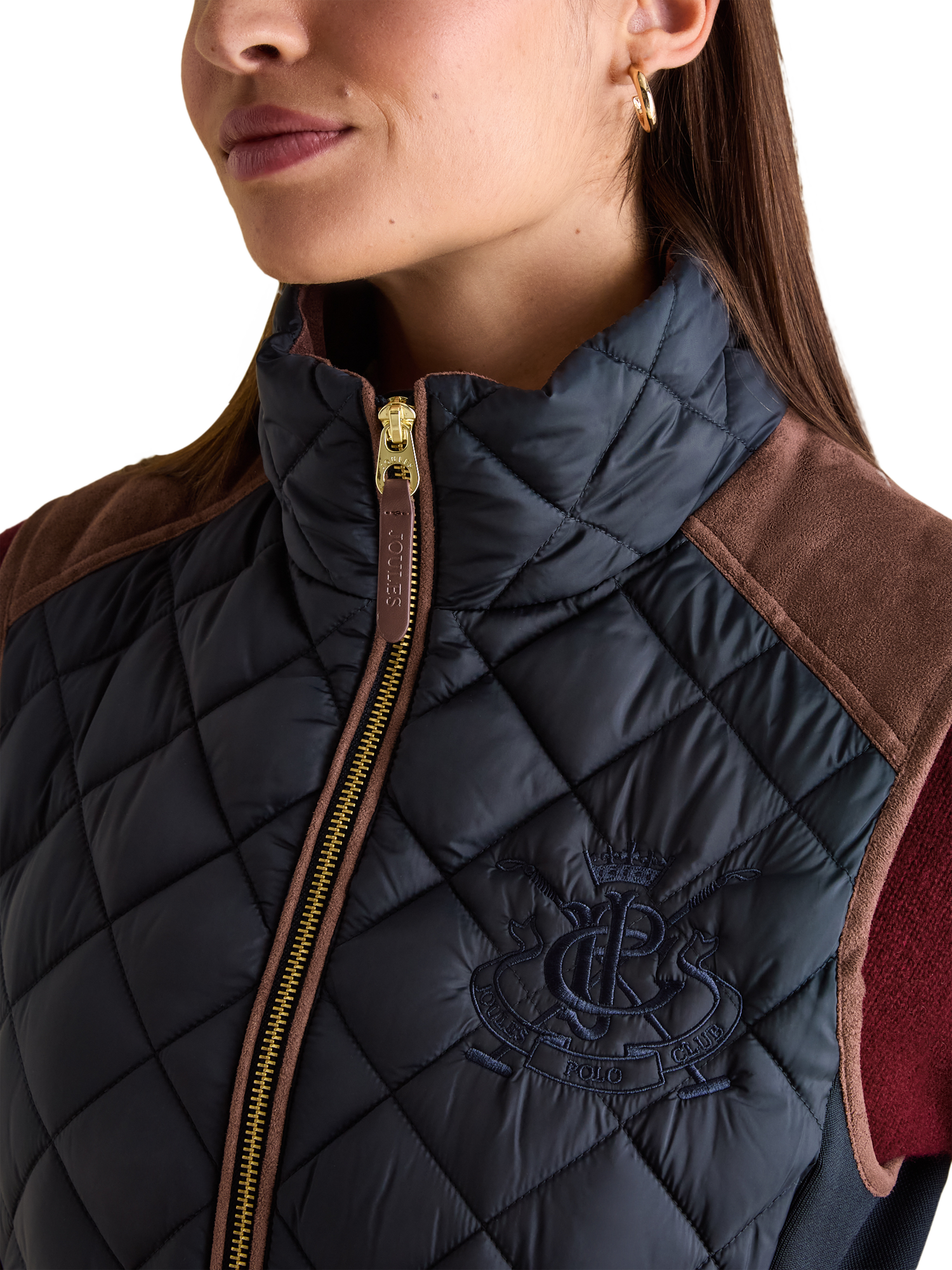 Product image 5 of 8, which shows Joules Luxe Diamond Quilted Showerproof Gilet, Navy, 6