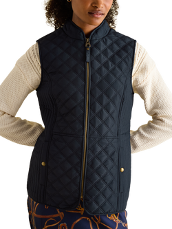 Joules Diamond Quilted Embroidered Gilet, Navy