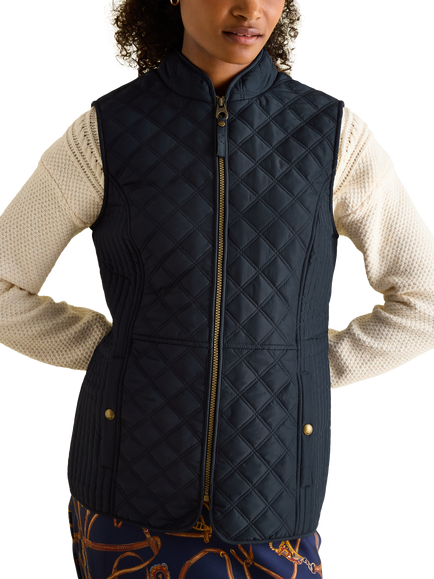 Joules Diamond Quilted Embroidered Gilet, Navy