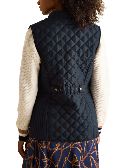 Joules Diamond Quilted Embroidered Gilet - view 2, Navy