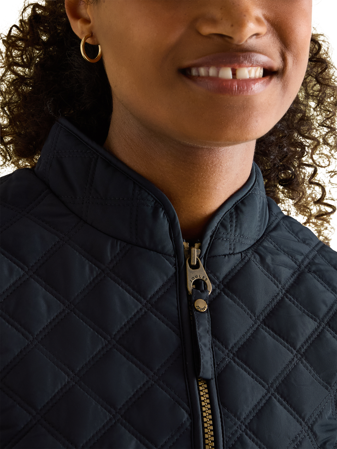 Product image 5 of 8, which shows Joules Diamond Quilted Embroidered Gilet, Navy, 6