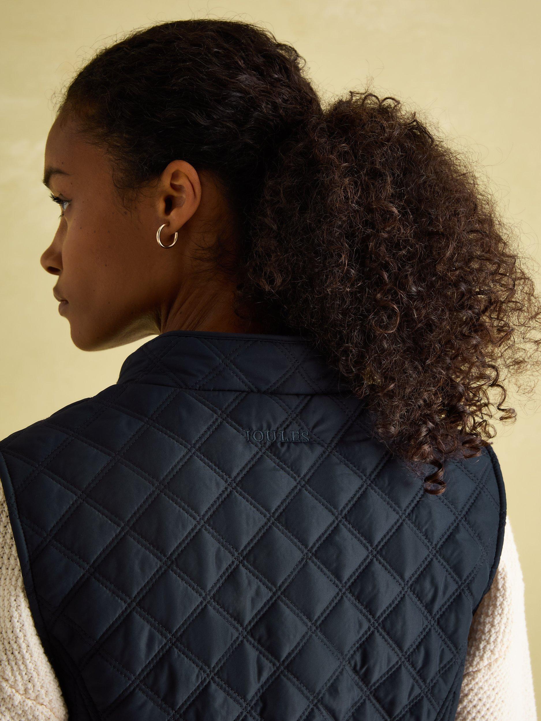 Product image 7 of 8, which shows Joules Diamond Quilted Embroidered Gilet, Navy, 6