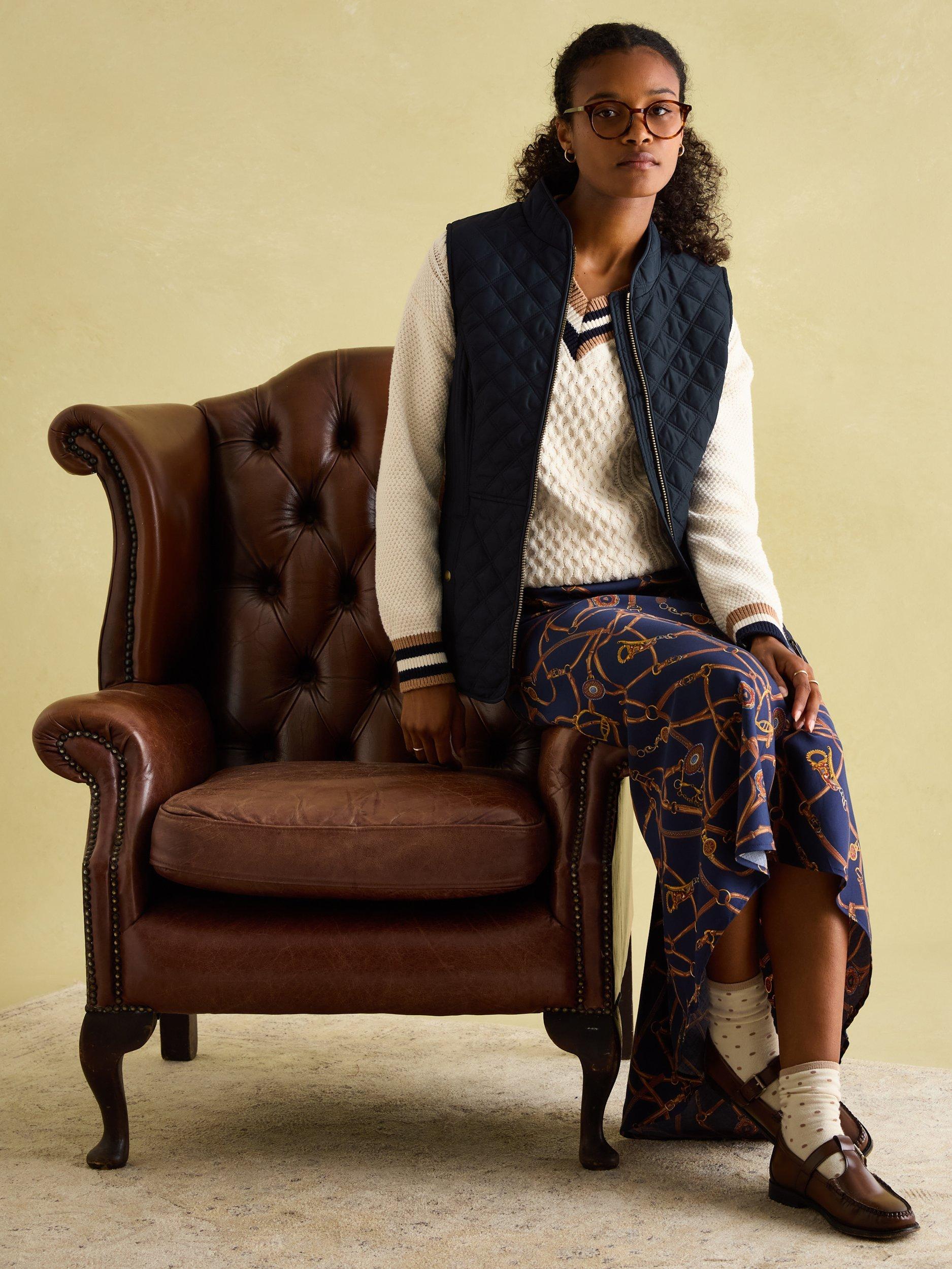 Product image 8 of 8, which shows Joules Diamond Quilted Embroidered Gilet, Navy, 6