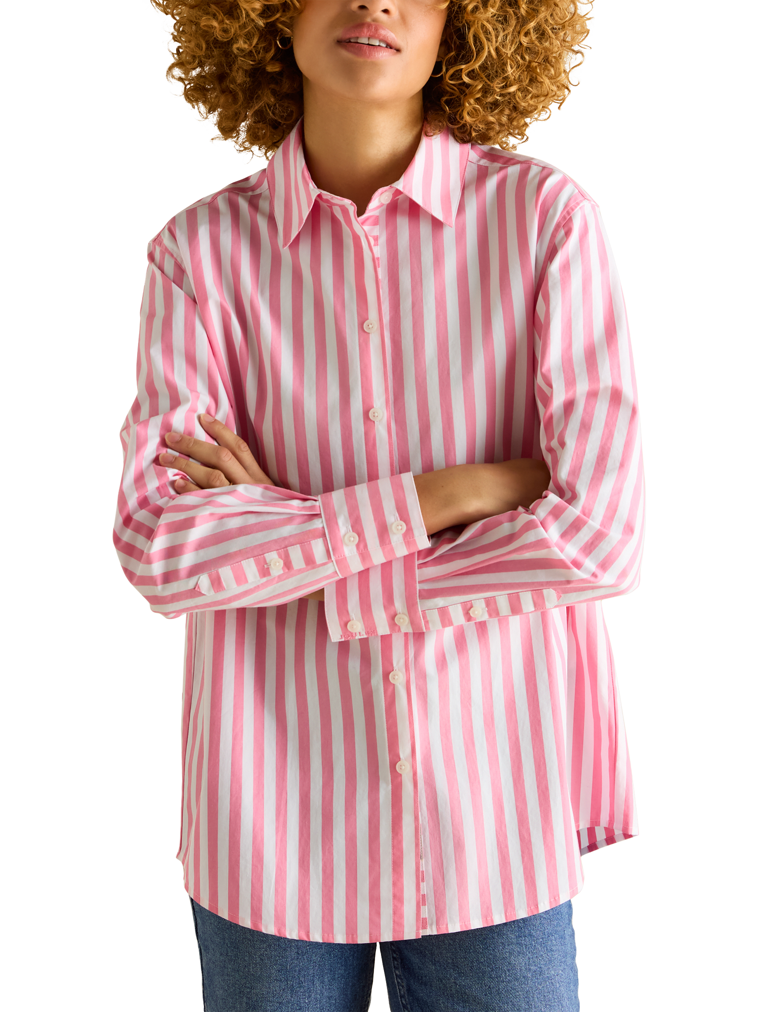 Joules Stripe Relaxed Fit Shirt, Pink/White