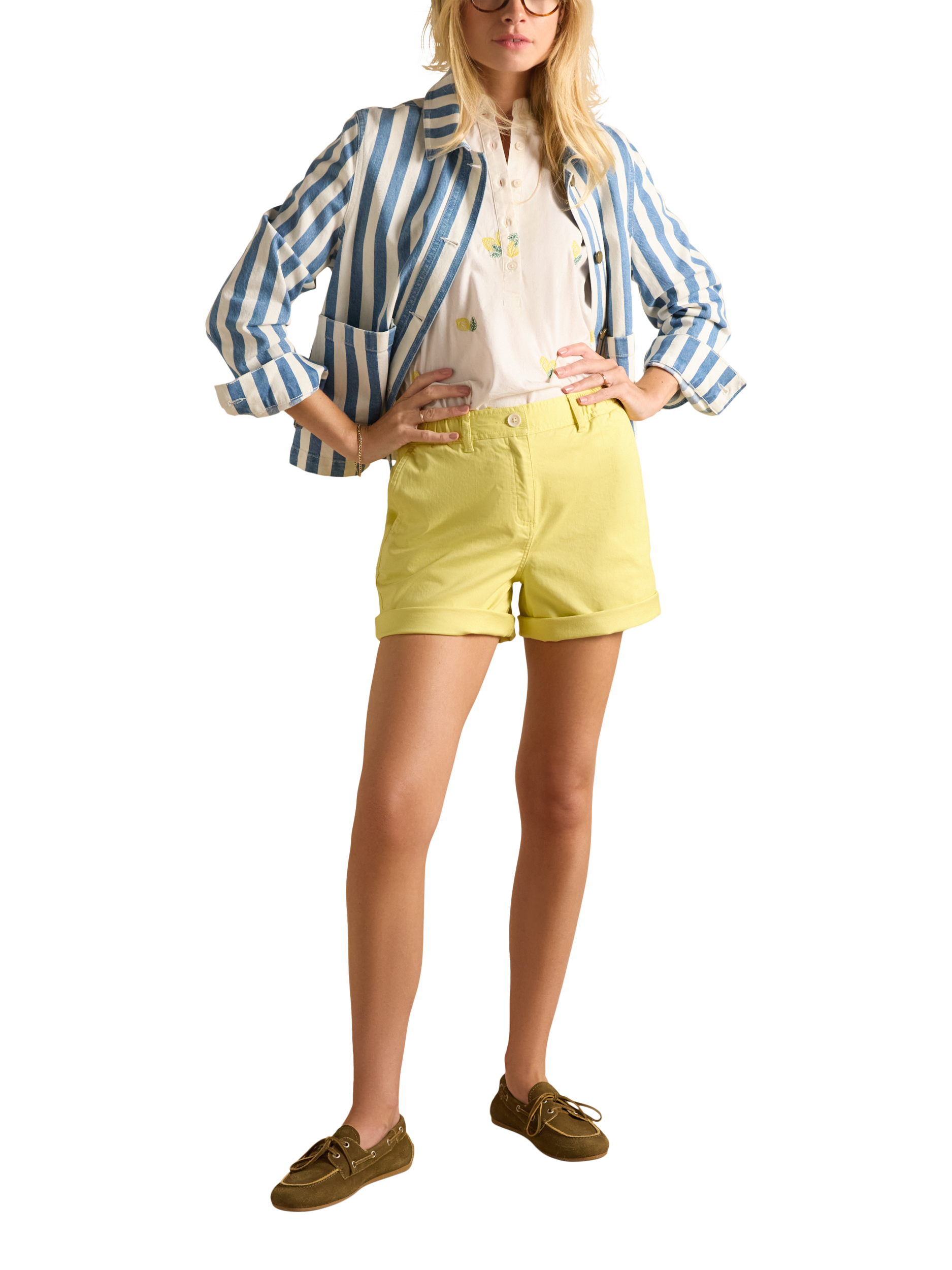 Product image 6 of 7, which shows Joules Cotton Blend Chino Shorts, Yellow, 6