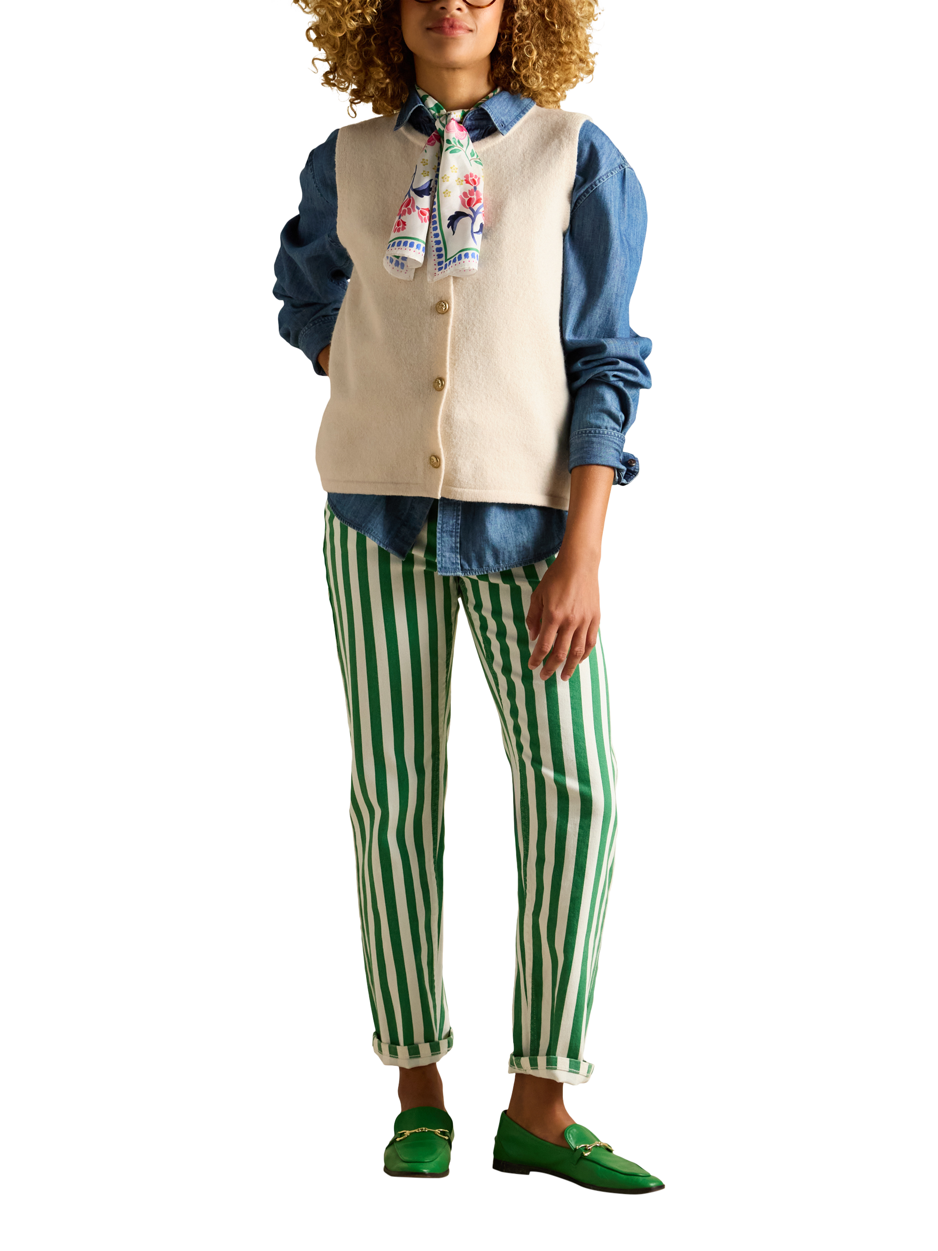 Product image 4 of 7, which shows Joules Button Through Soft Knit Vest, Cream, XS